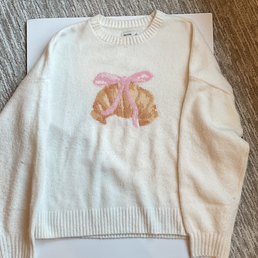 Hollister Cream Sweater with Pink and Tan Bow